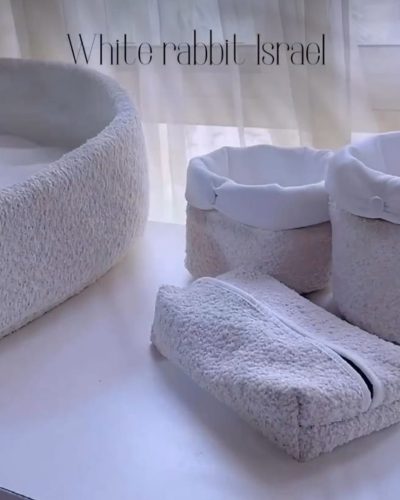 זוג סלסלות וכיסויי מגבונים בוקלה אבן שילוב לבן